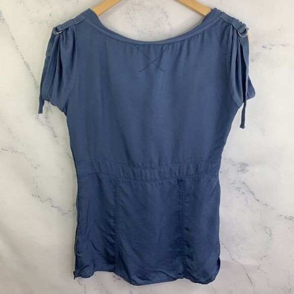 Next 2YK Women Blouse Blue Satin Top 8 M Sleeve Buckel Tie Retro Hong Kong Zip - Picture 4 of 11